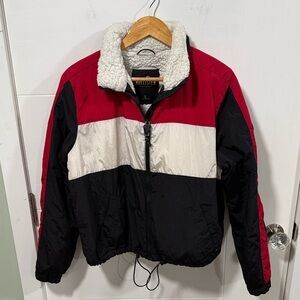 Hollister Red and Black Jacket with Sherpa Lining